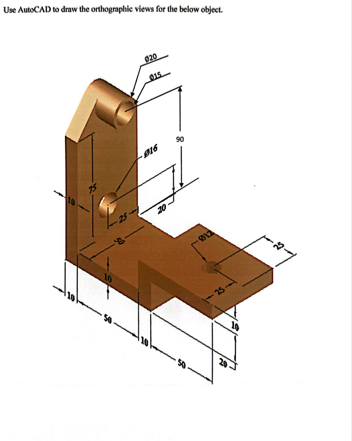 Use AutoCAD to draw the orthographic views for