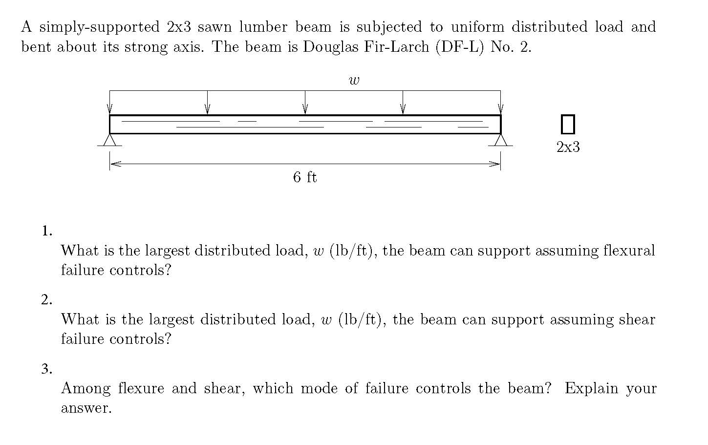 A simply - supported 2 3 sawn lumber beam is