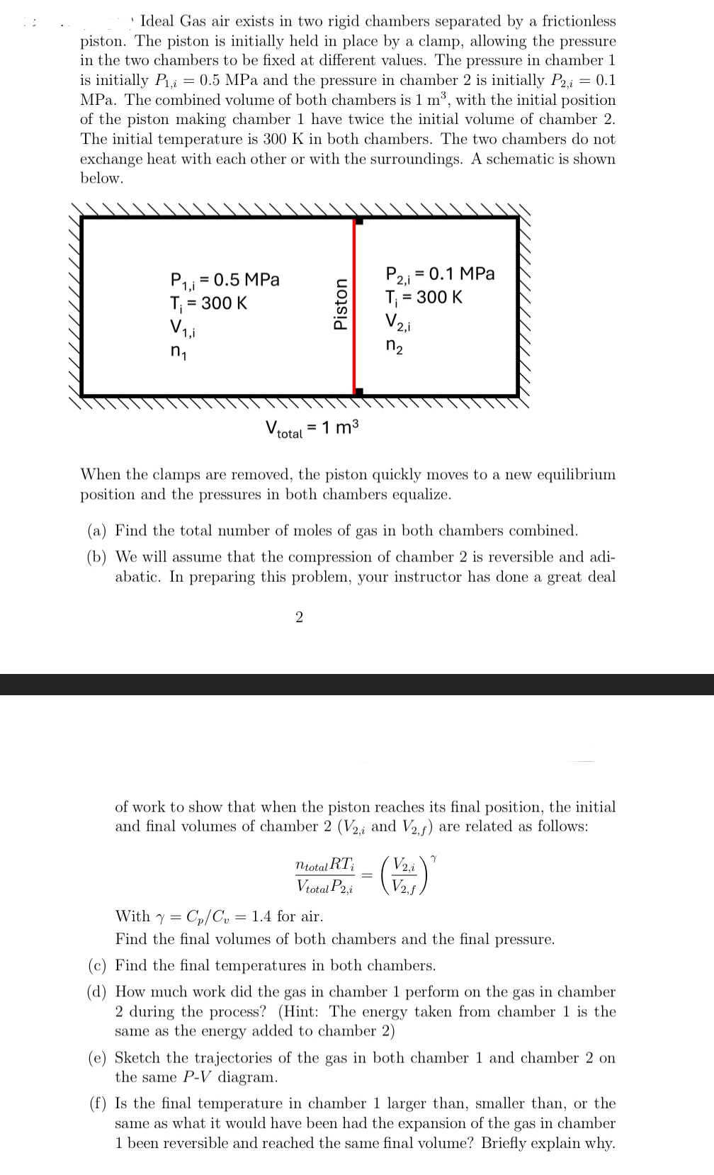 Ideal Gas air exists in two rigid chambers