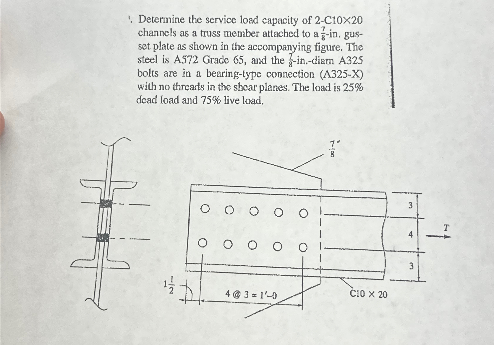 Determine the service load capacity of 2 - C 1 0