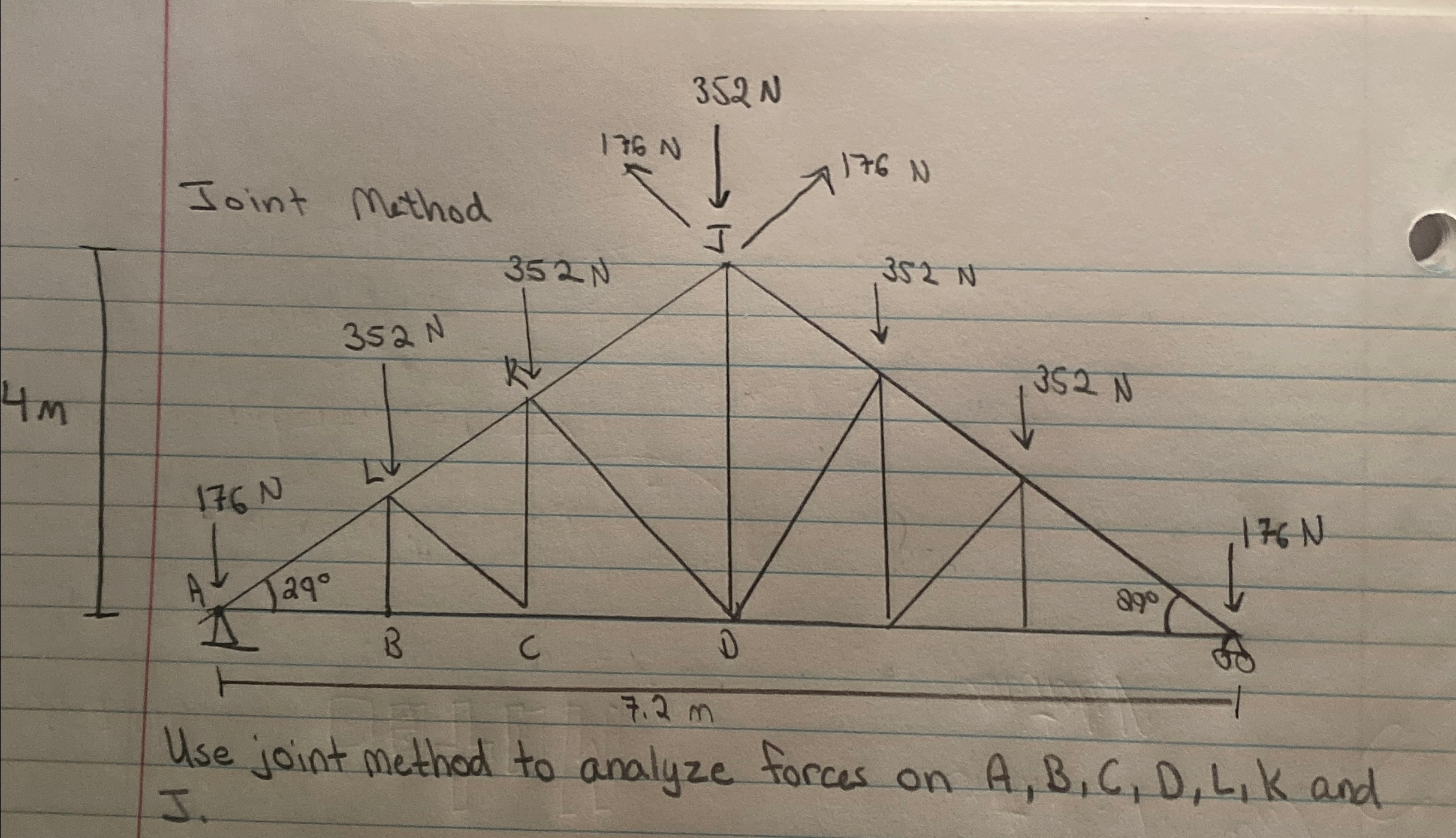 Use joint method to analyze forces on A , B , C ,