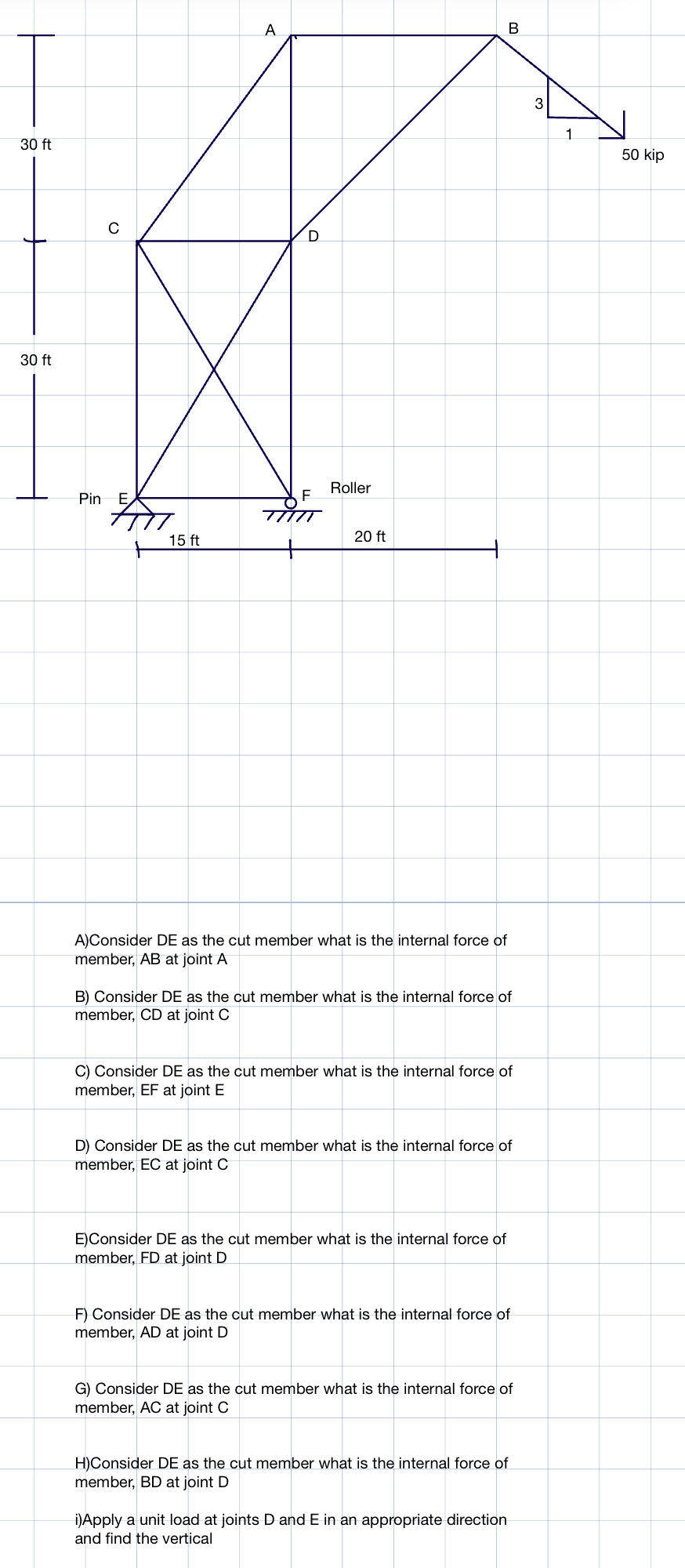 A ) Consider DE as the cut member what is the