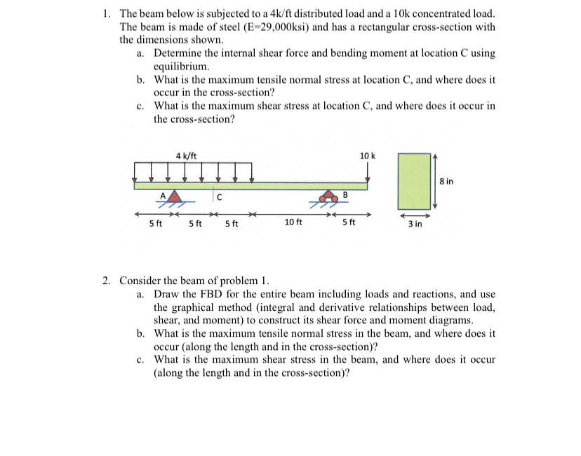 The beam below is subjected to a 4 k f t