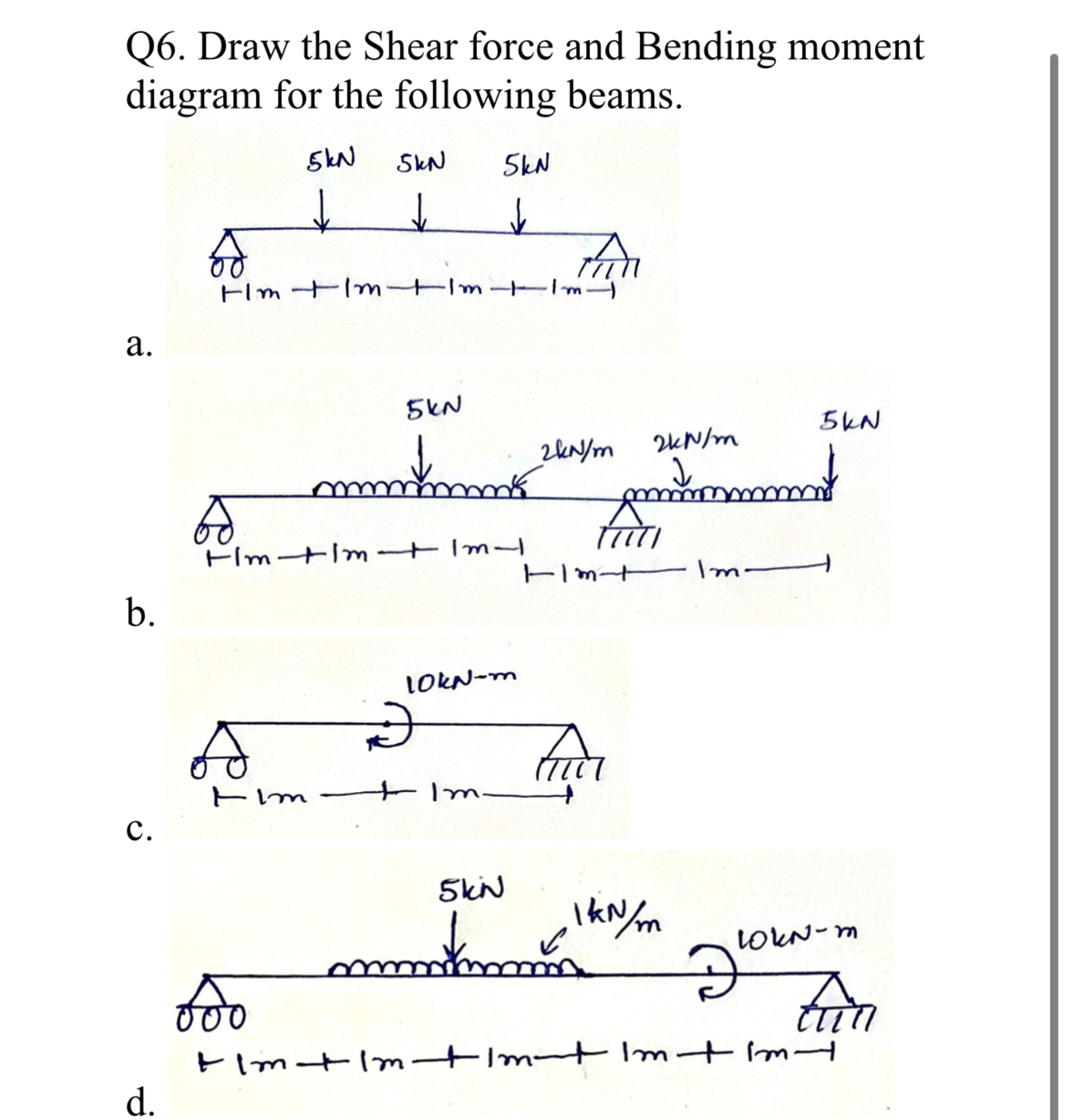 Q 6 . Draw the Shear force and Bending moment