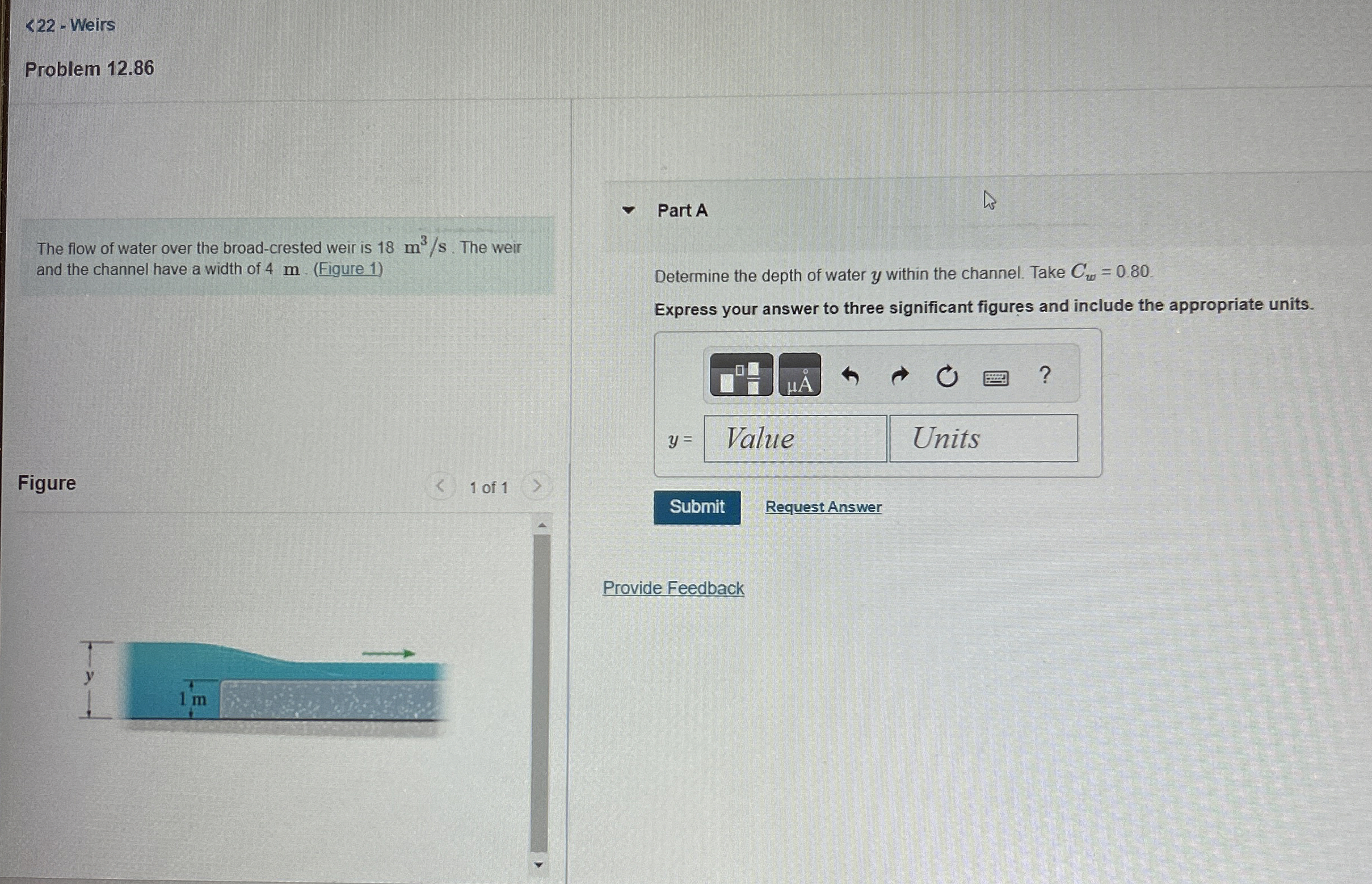 2 2 - Weirs Problem 1 2 . 8 6 The flow of water