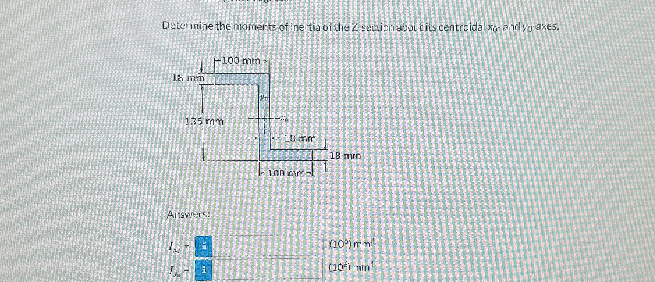 Determine the moments of inertia of the Z -