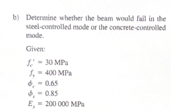 b ) Determine whether the beam would fail in the