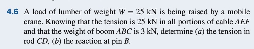 4 . 6 A load of lumber of weight W = 2 5 k N is