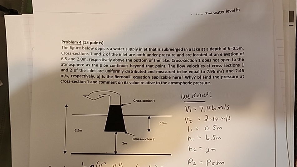 The water level in Problem 4 ( 1 5 points ) The
