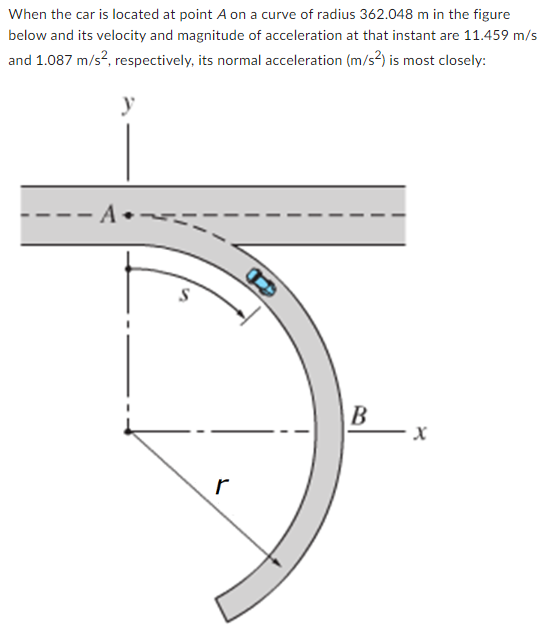 When the car is located at point A on a curve of