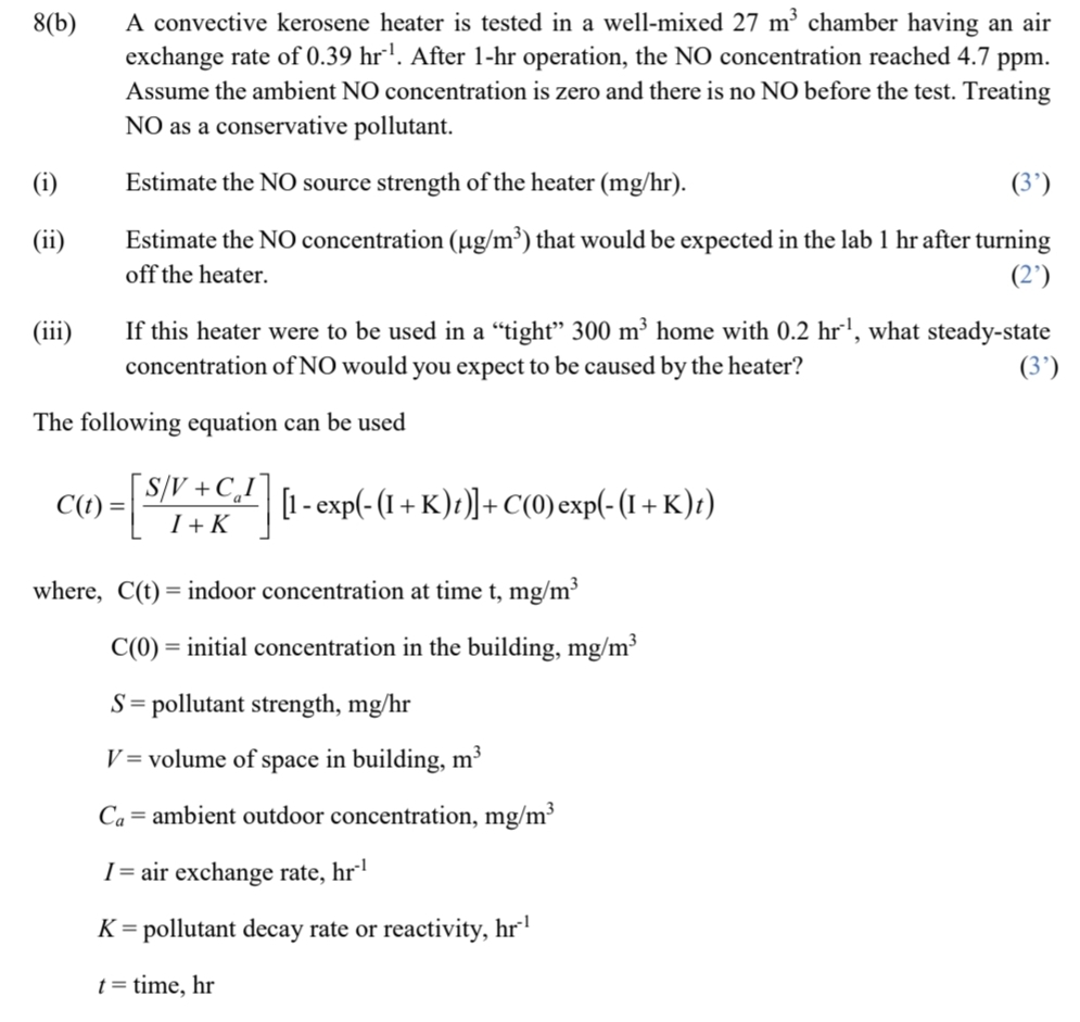 8 ( b ) A convective kerosene heater is tested in