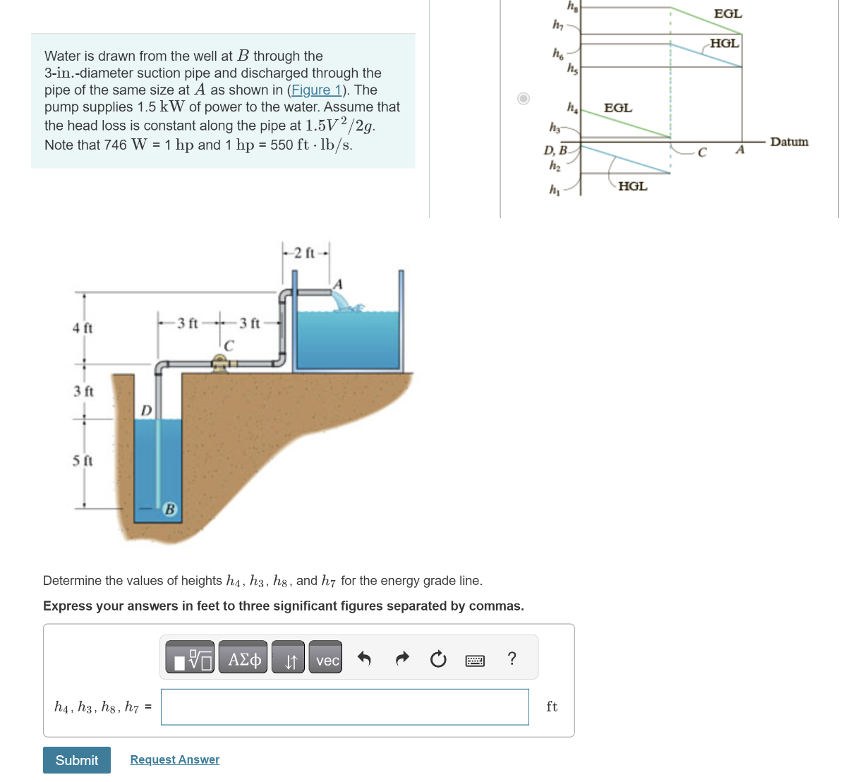 Find the values of h 1 - h 8 velocity exits at A