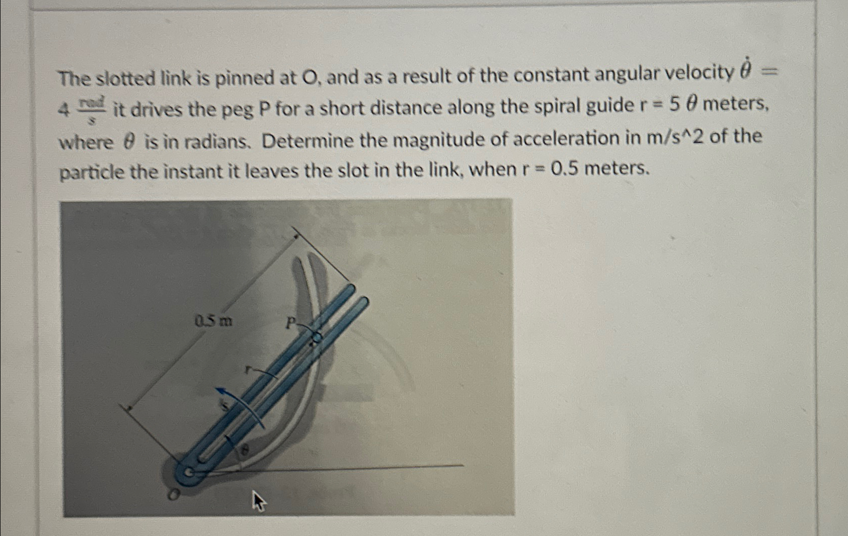 The slotted link is pinned at O , and as a result
