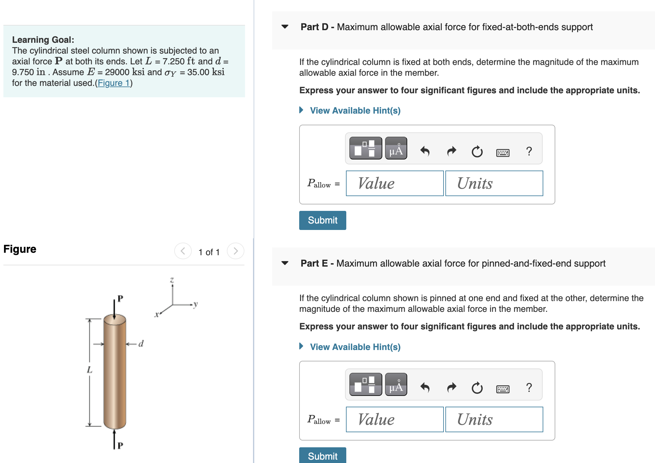 Learning Goal: The cylindrical steel column shown