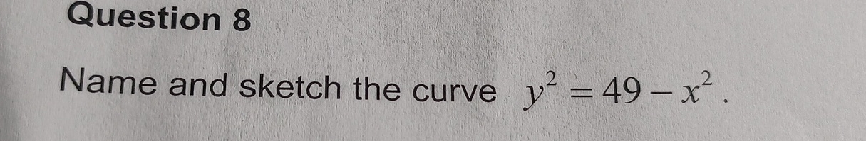 Question 8 Name and sketch the curve y 2 = 4 9 -