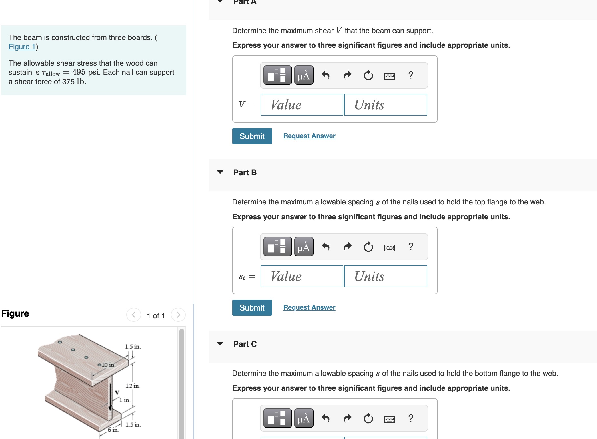 The beam is constructed from three boards. (