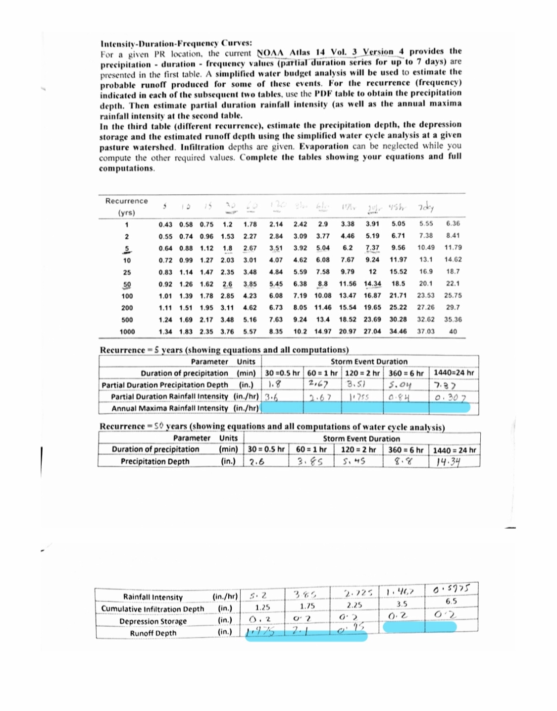 please ignore handwritten marks. Fill the tables