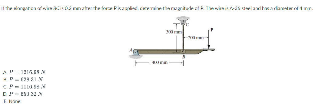 If the elongation of wire B C is 0 . 2 m m after