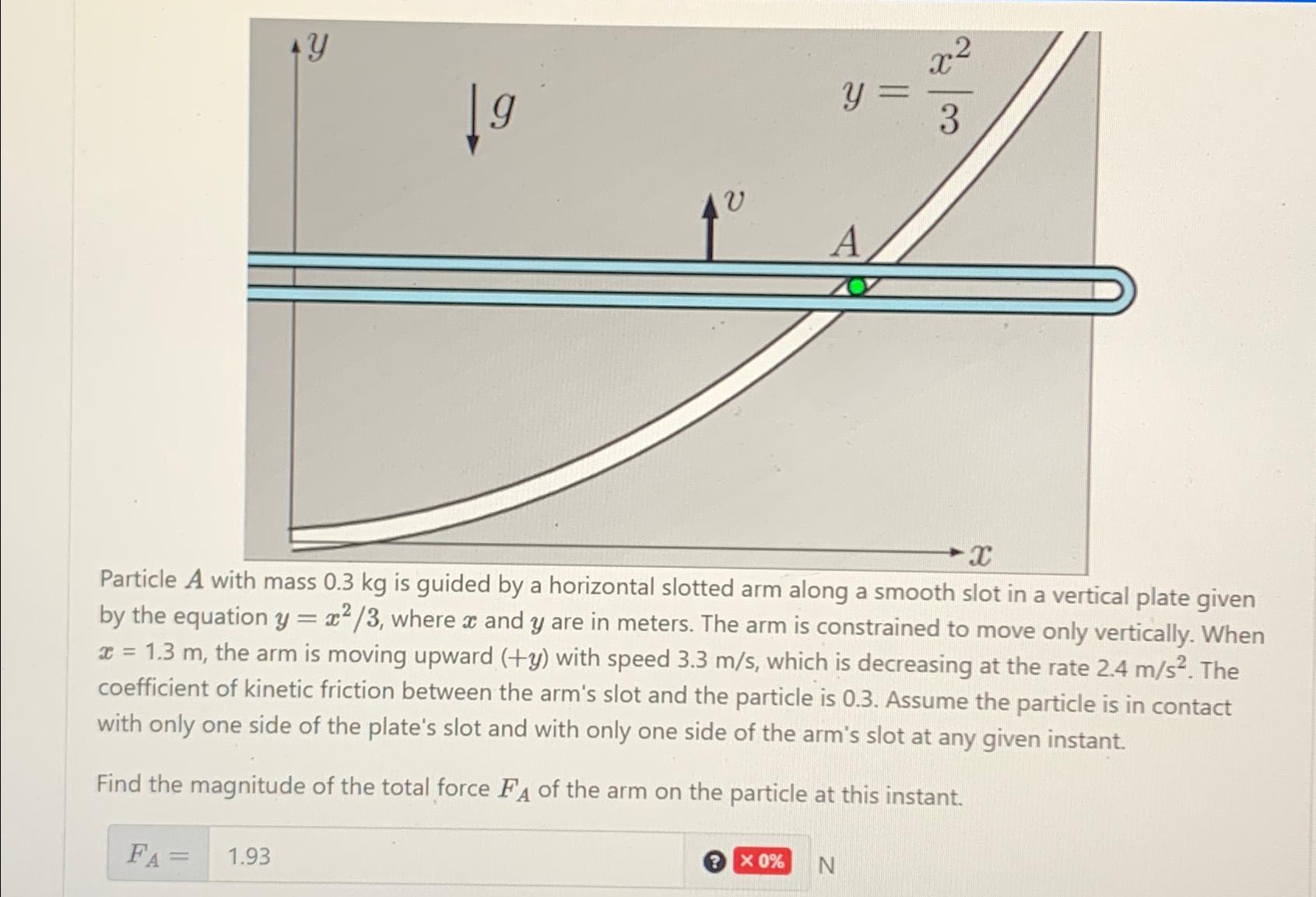 Particle A witn mass U . S kg is guided by a