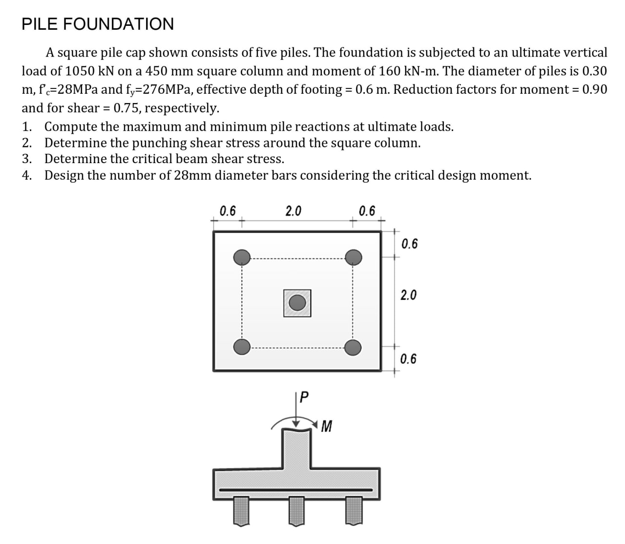 PILE FOUNDATION A square pile cap shown consists