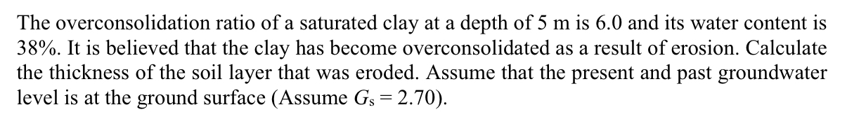 The overconsolidation ratio of a saturated clay
