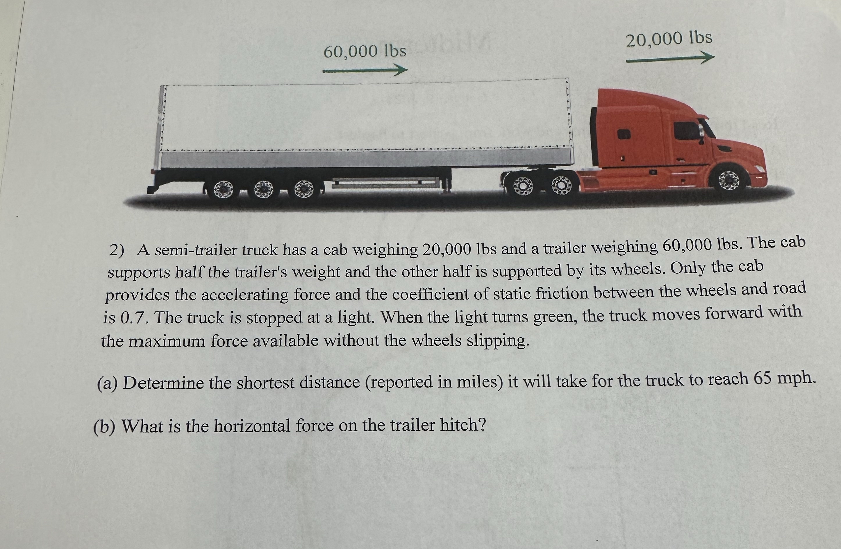 A semi - trailer truck has a cab weighing 2 0 , 0