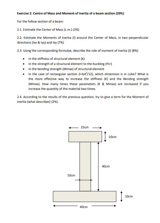 Exercise 2 : Centre of Mass and Moment of Inertia