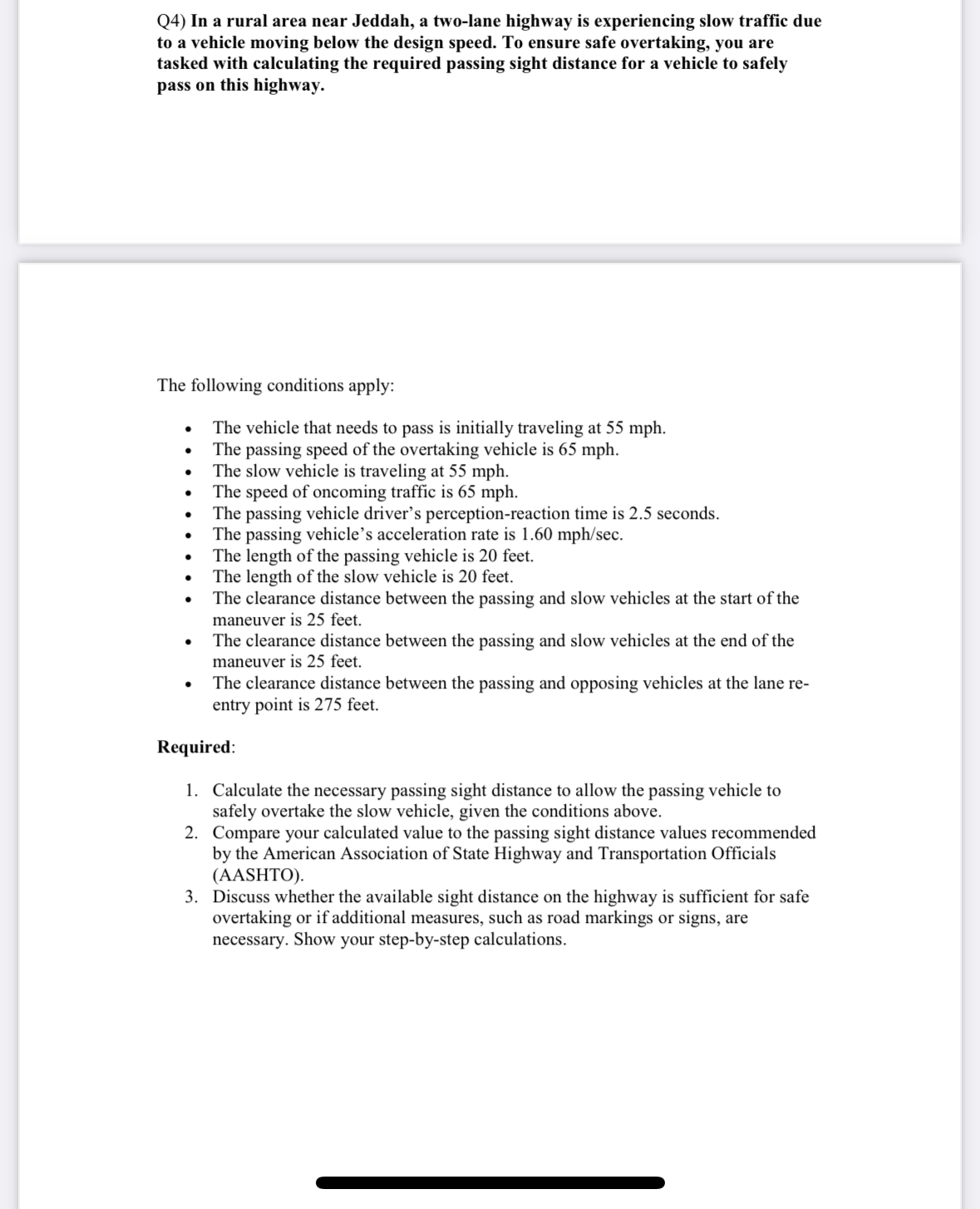 Q 4 ) In a rural area near Jeddah, a two - lane