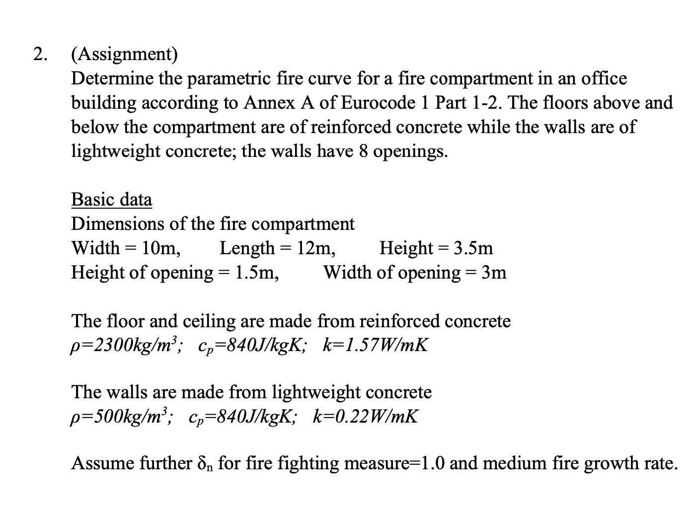 ( Assignment ) Determine the parametric fire