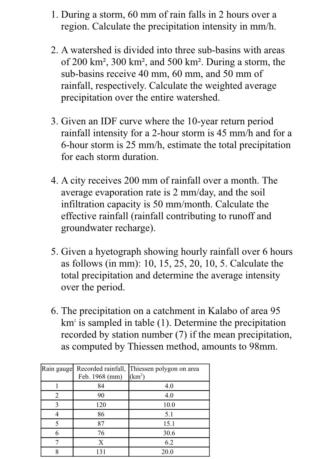 During a storm, 6 0 m m of rain falls in 2 hours