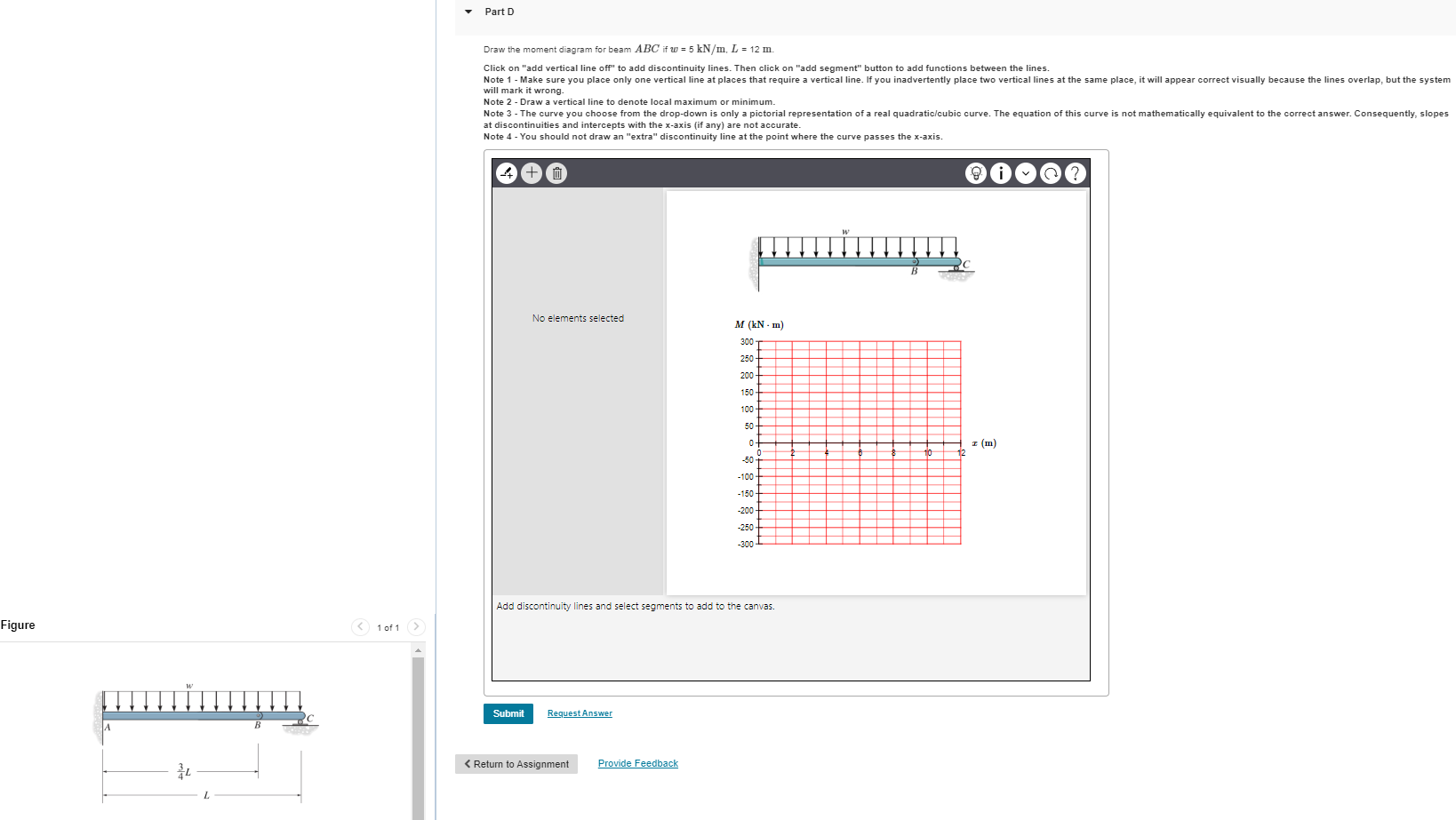 Draw the moment diagram for beam ABC if w = 5 k N