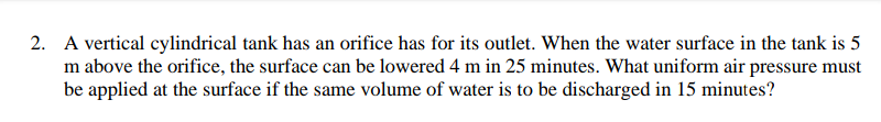 A vertical cylindrical tank has an orifice has