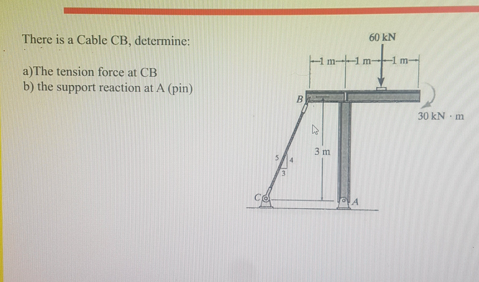 There is a Cable CB , determine: a ) The tension
