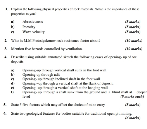 Explain the following physical properties of rock