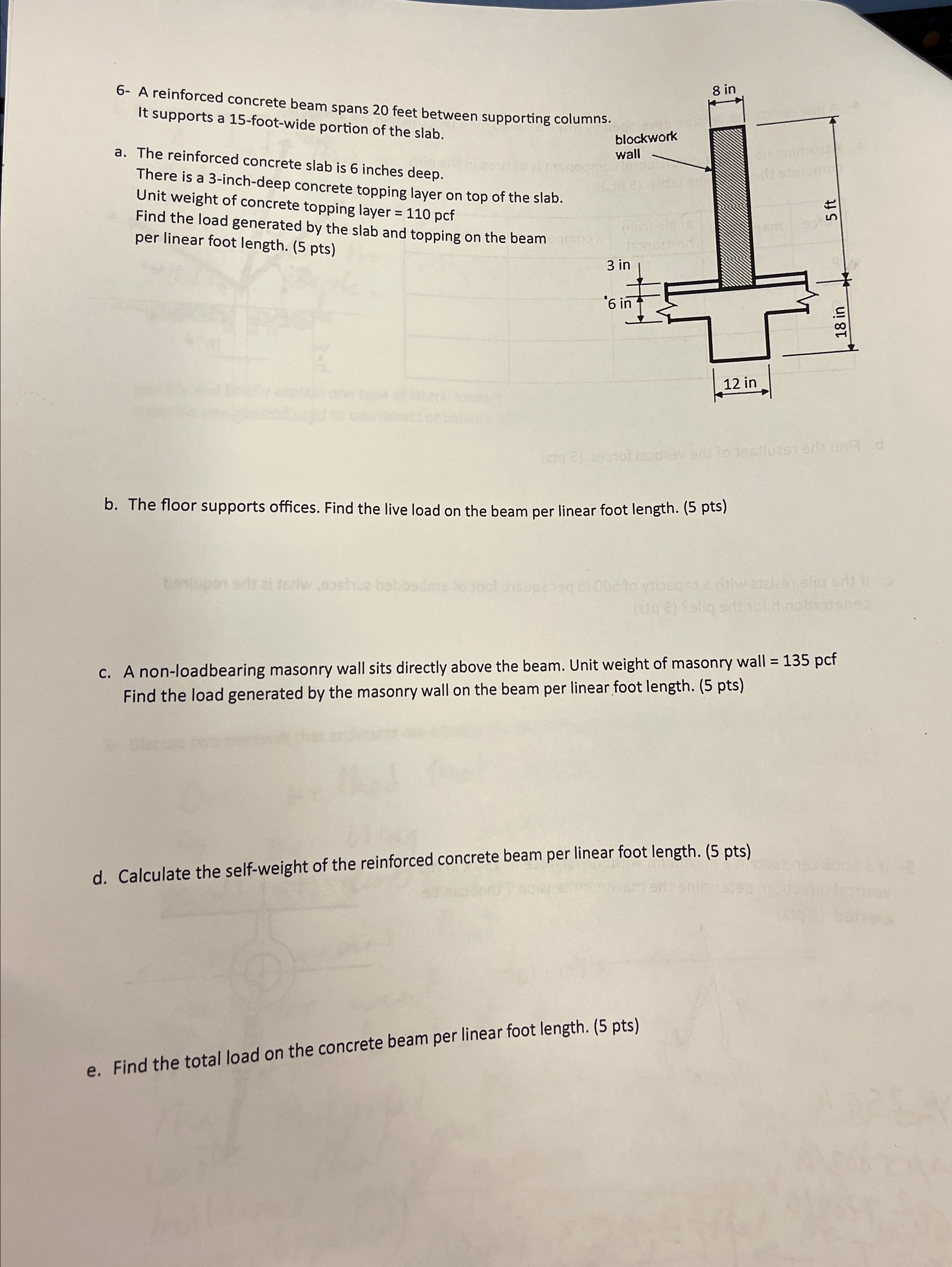 6 - A reinforced concrete beam spans 2 0 feet