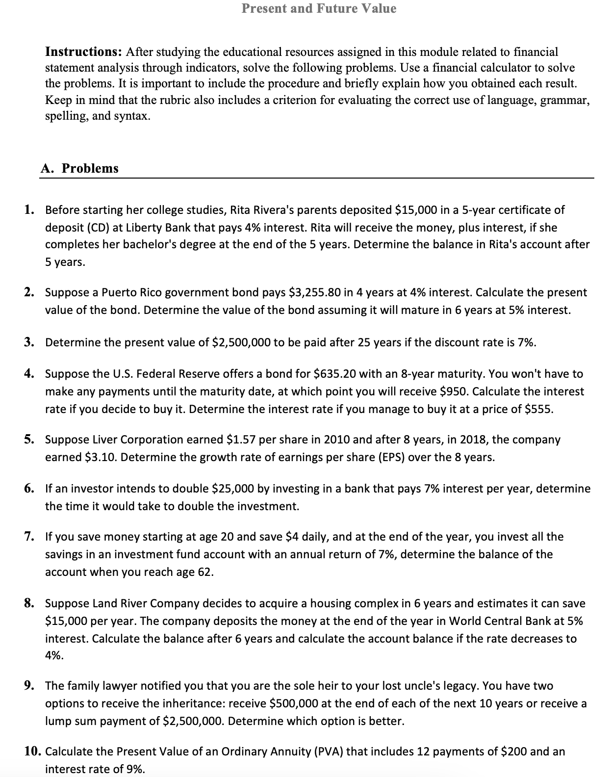 10. Present and Future Value Instructions: After