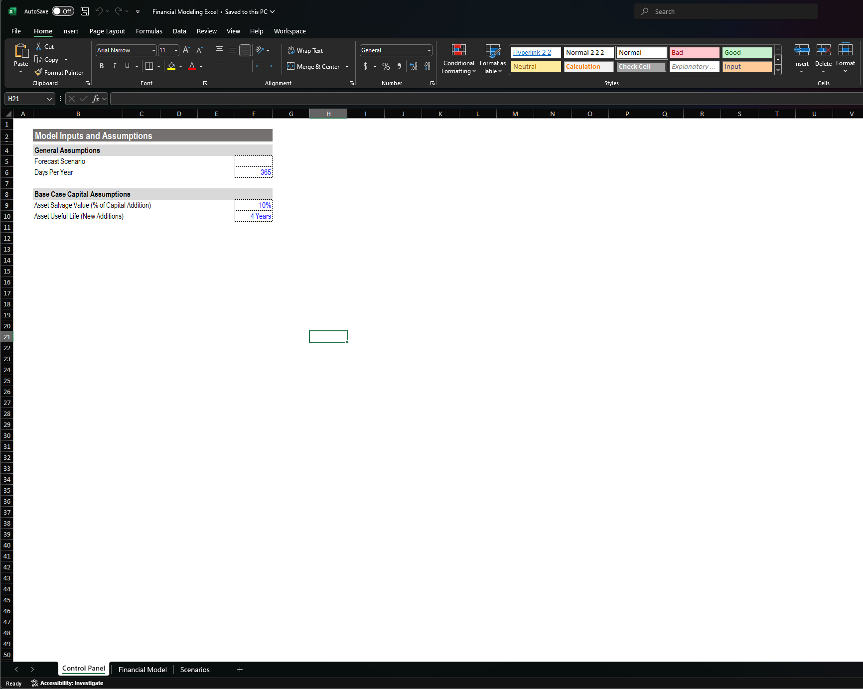 x AutoSave off H ? " Financial Modeling Excel .