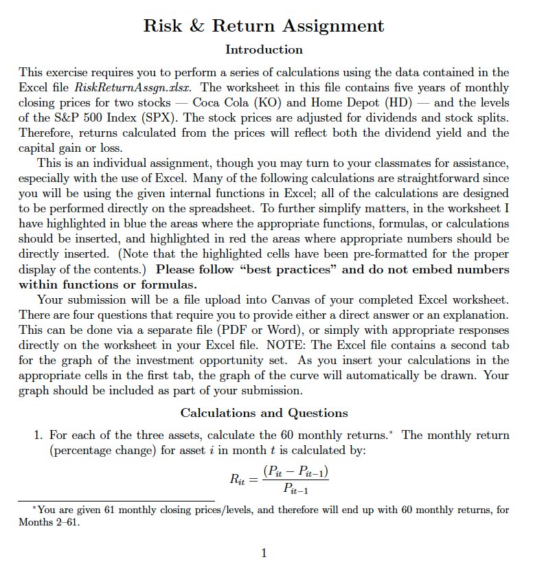 Risk & Return Assignment Introduction This