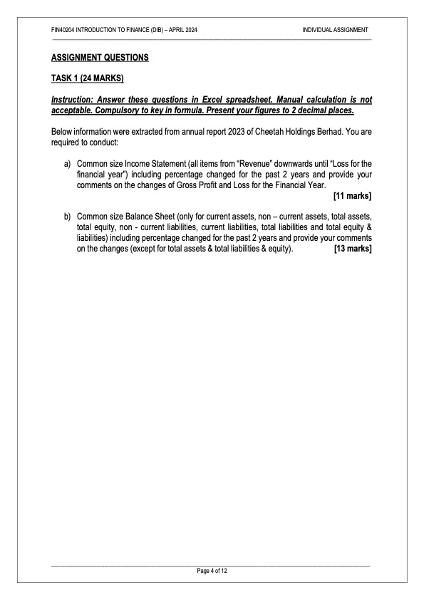 FIN10204 INTRODUCTION TO FINANCE (DIB) - APRIL