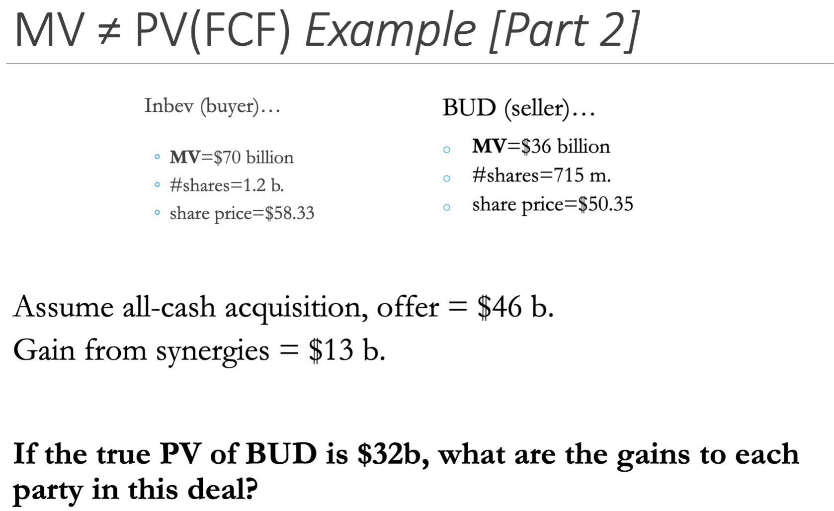 Question 1. Valuing M&A - Example [Part 1] The