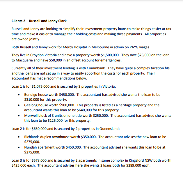 You are assisting 3 different clients, each with