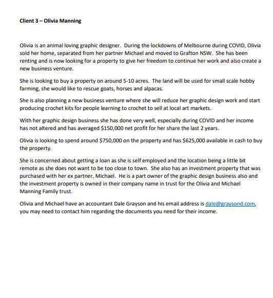 You are assisting 3 different clients, each with