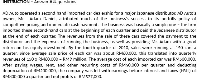 INSTRUCTION - Answer ALL questions AD Auto