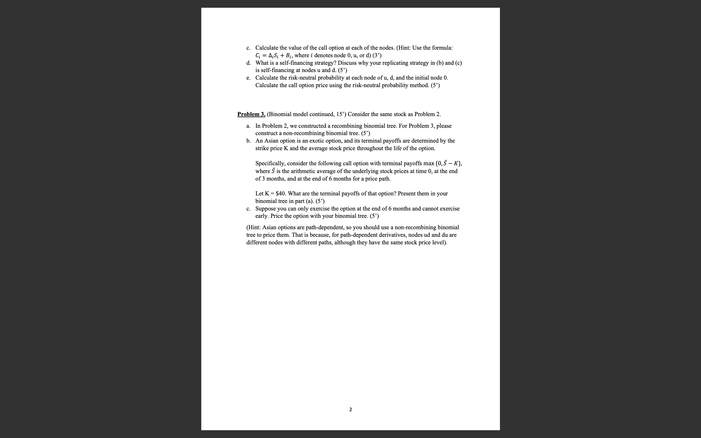 EF 4321: Derivatives and Risk Management Problem