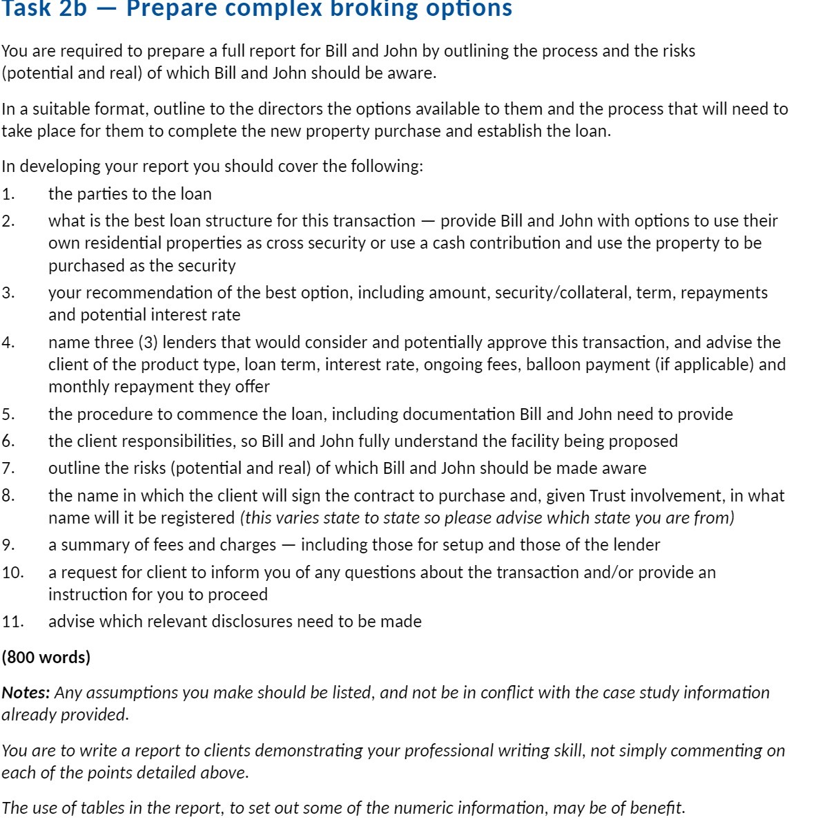 Task 2b Prepare complex broking options You are