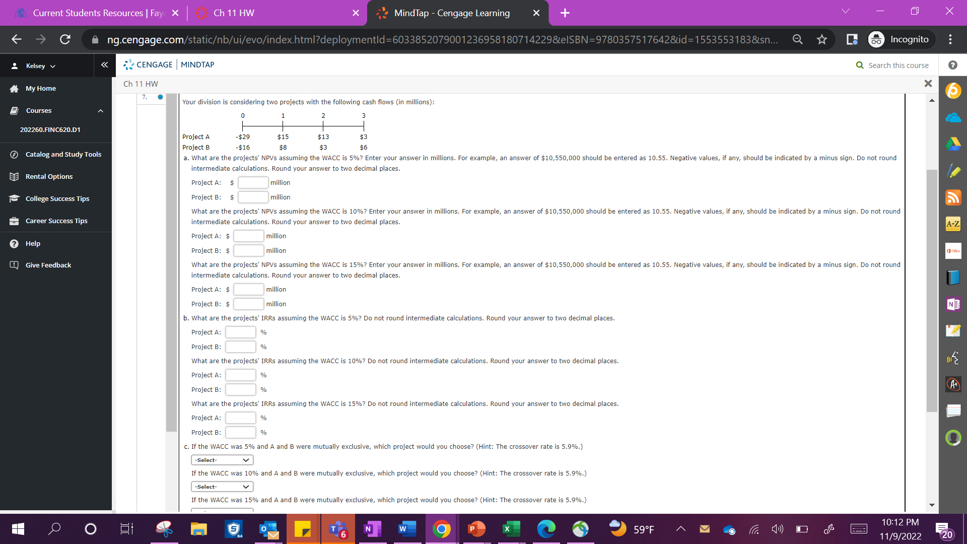 Current Students Resources | Fay X ] Ch 11 HW