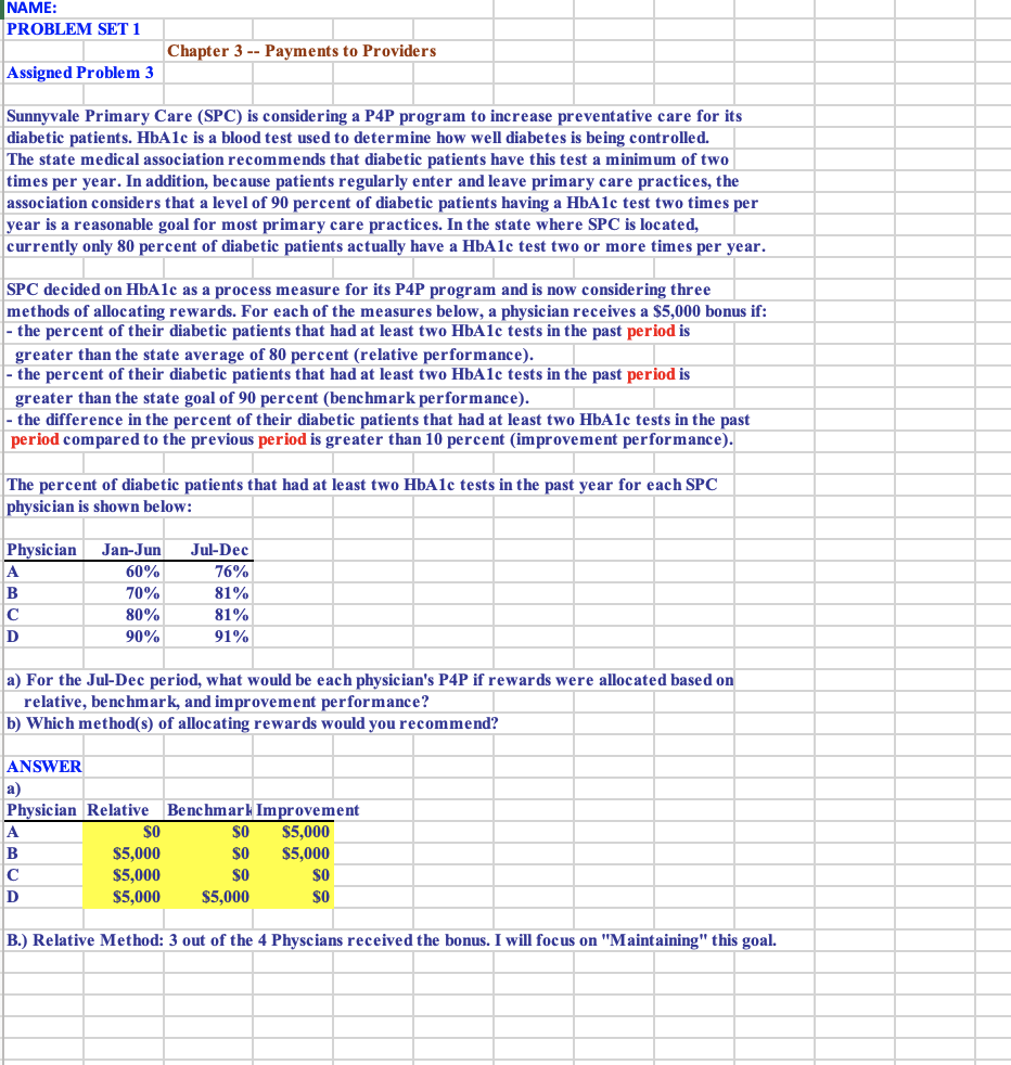 NAME: PROBLEM SET 1 Chapter 3 -- Payments to