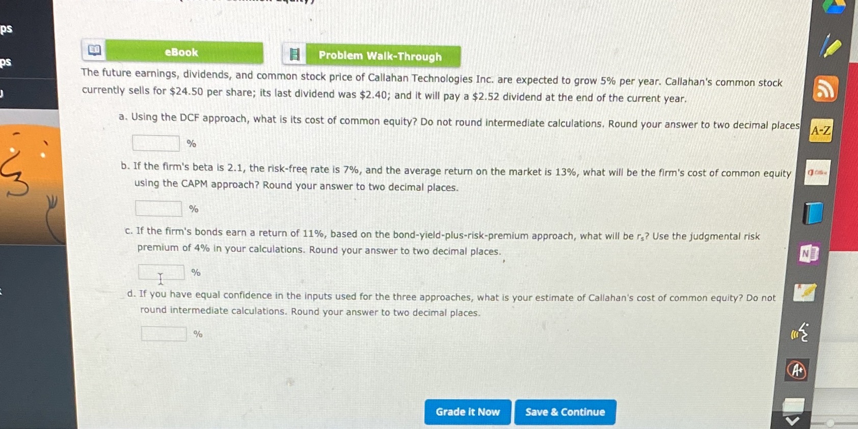 a.\" in Problem Walk-Through The future earnings,