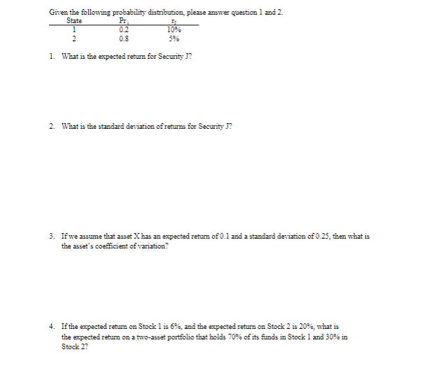 Given the following probability distribution,
