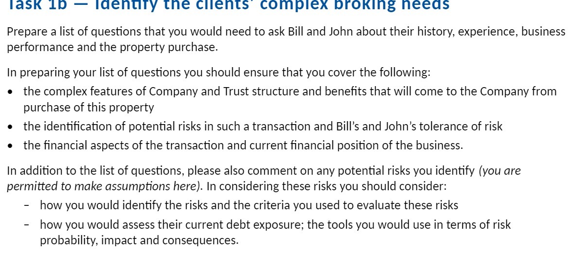 Task 1b - Identify the clients complex broking